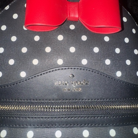 Kate Spade Black and White Polka Dot Backpack with Red Bow - Picture 4 of 6